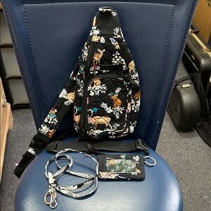 Vera Bradley Quilted Sling Backpack Woodland Deer Floral Crossbody